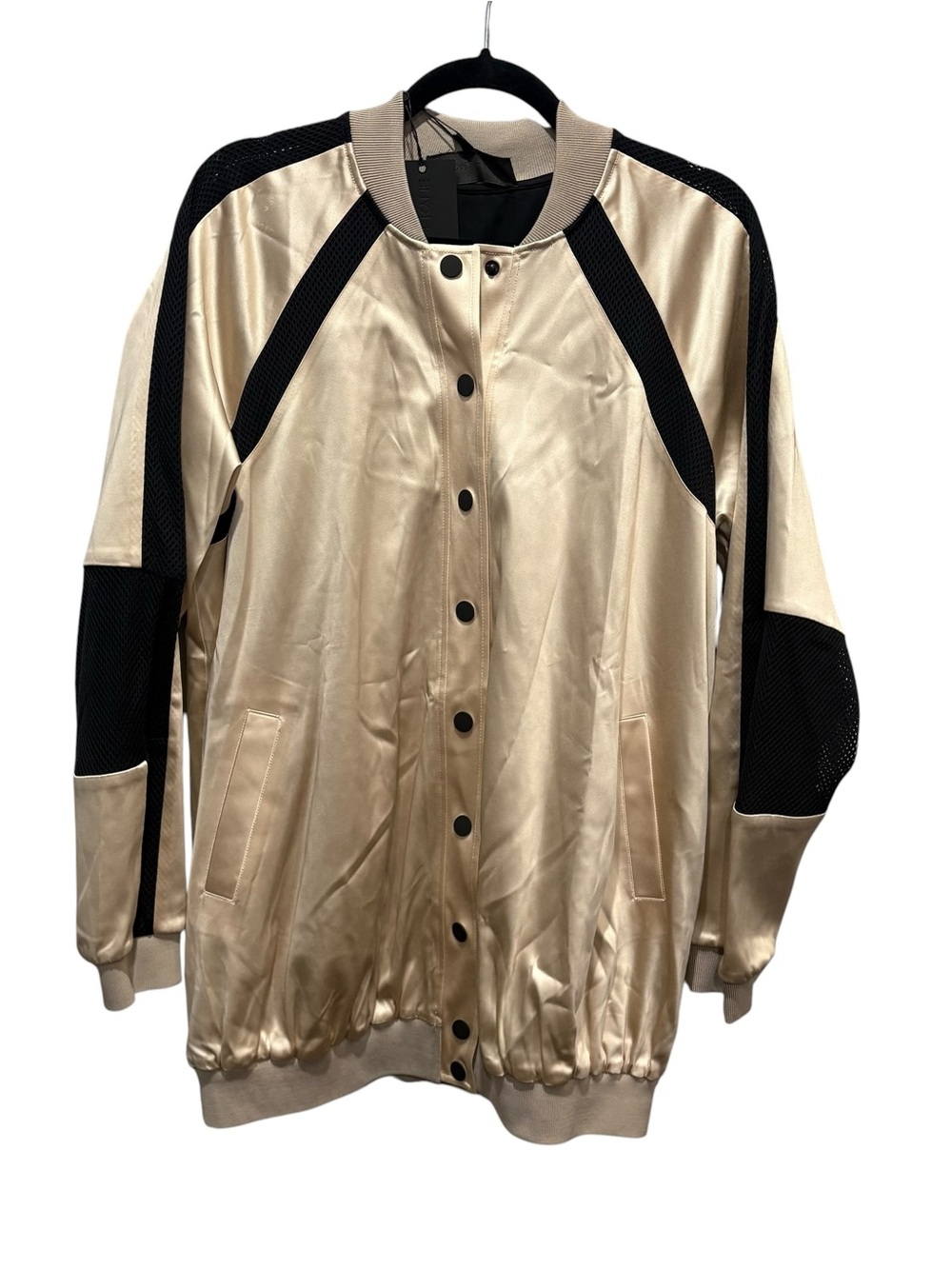 Kendall & Kylie Champagne and Black Satin Bomber Jacket size M